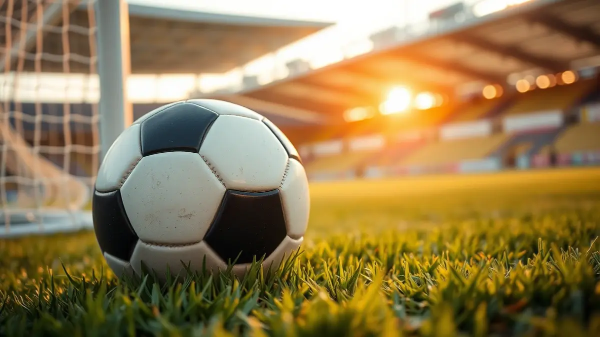 Imaxe xenérica dun balón de fútbol sobre o céspede dun campo.