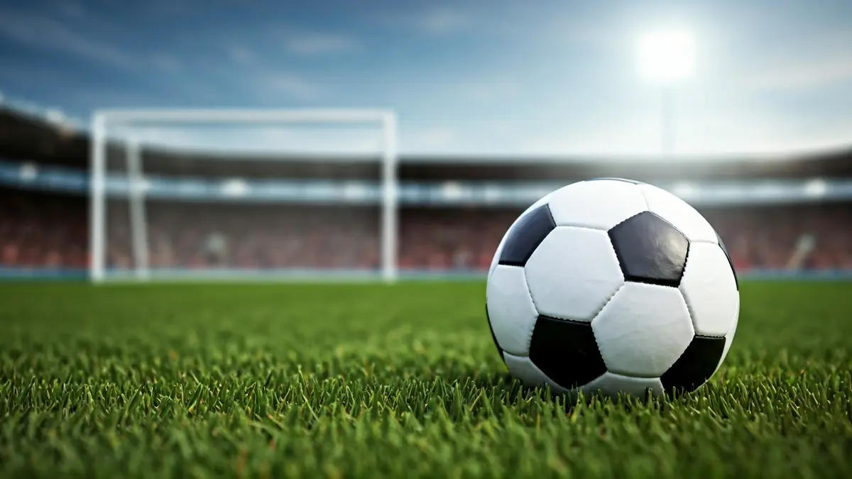 Imaxe xenérica dun balón de fútbol sobre o céspede dun campo.