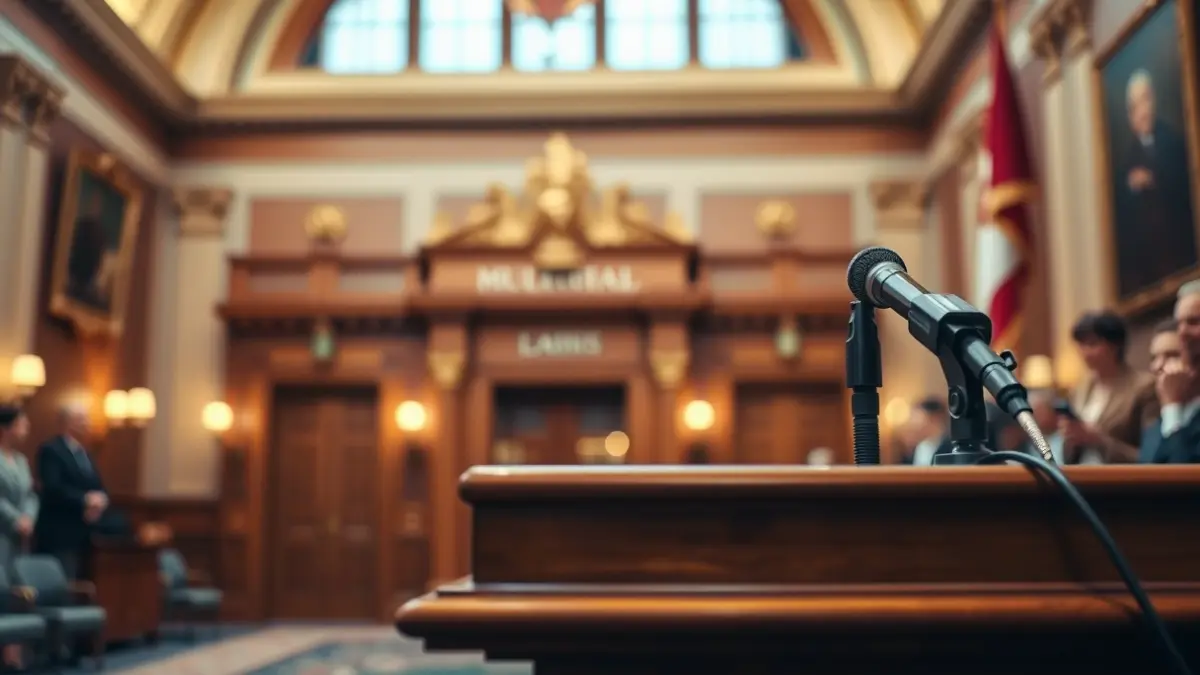 Imagen genérica de una mesa de ruedas de prensa en un edificio municipal.
