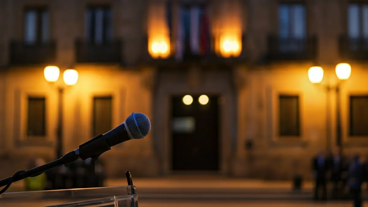 Imagen genérica de un micrófono en un podio, representando un acto público o conmemorativo.