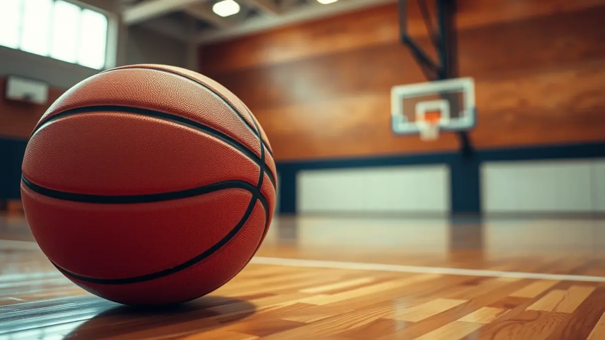 Imaxe xenérica dun balón de baloncesto nunha cancha.