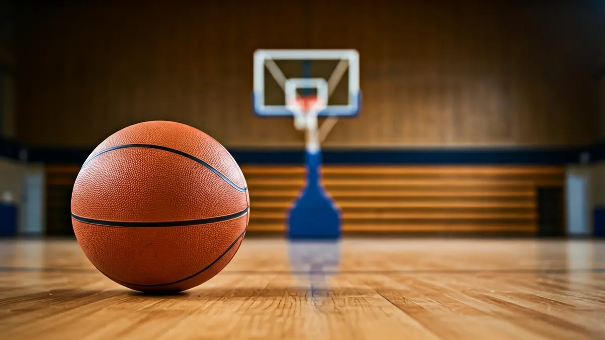 Imaxe xenérica dun balón de baloncesto nunha cancha.