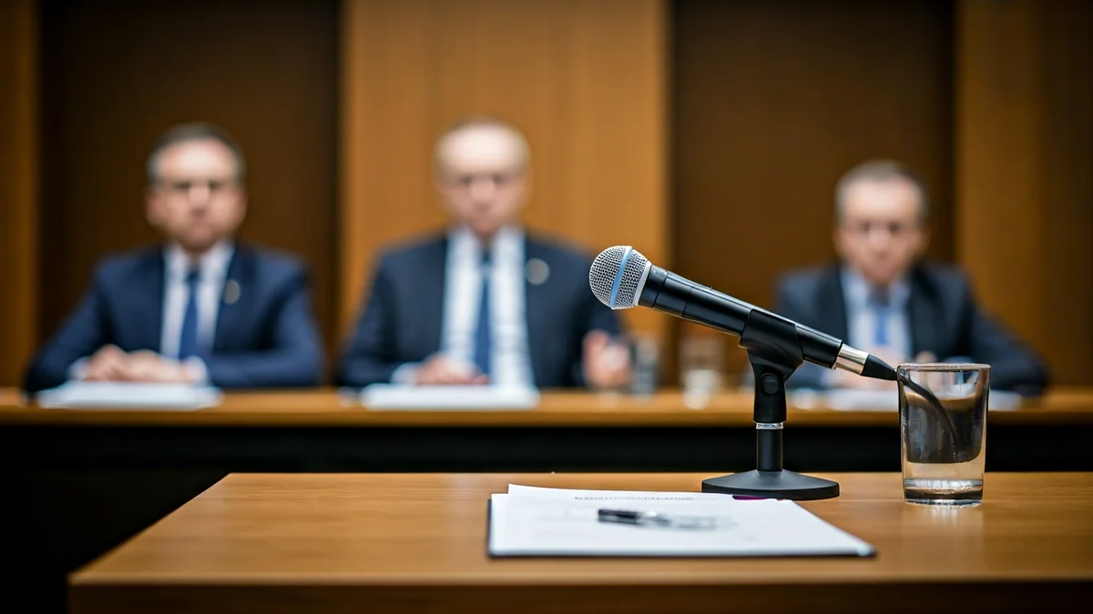 Imaxe xenérica dun micrófono nun atril, simbolizando un debate político.