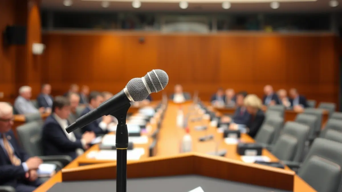 Imagen genérica de un micrófono en un podio durante una sesión plenaria municipal.