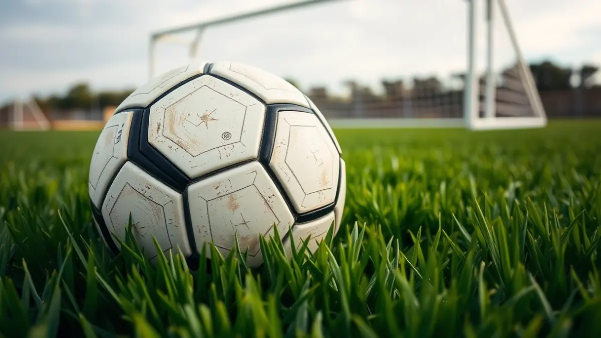 Imaxe xenérica dun balón de fútbol sobre o céspede dun campo.