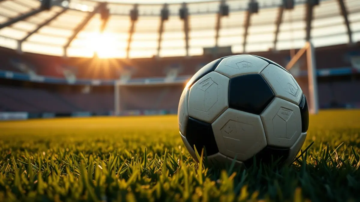 Imaxe xenérica dun balón de fútbol sobre a herba dun campo.