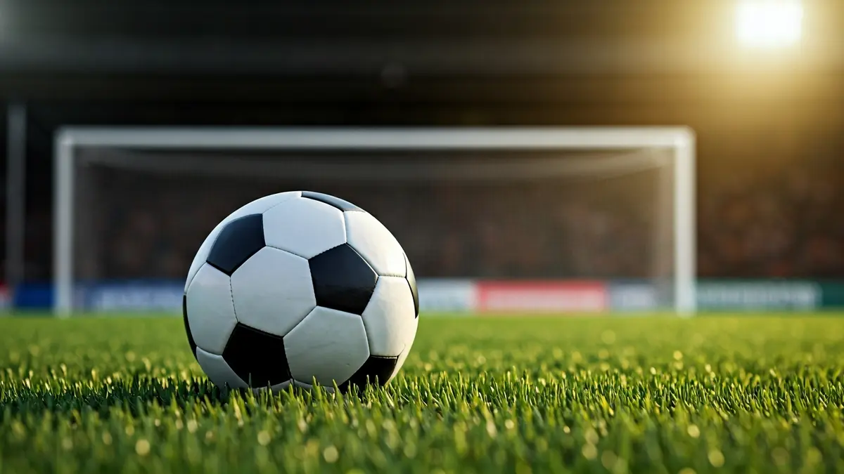 Imaxe xenérica dun balón de fútbol sobre o céspede dun campo.