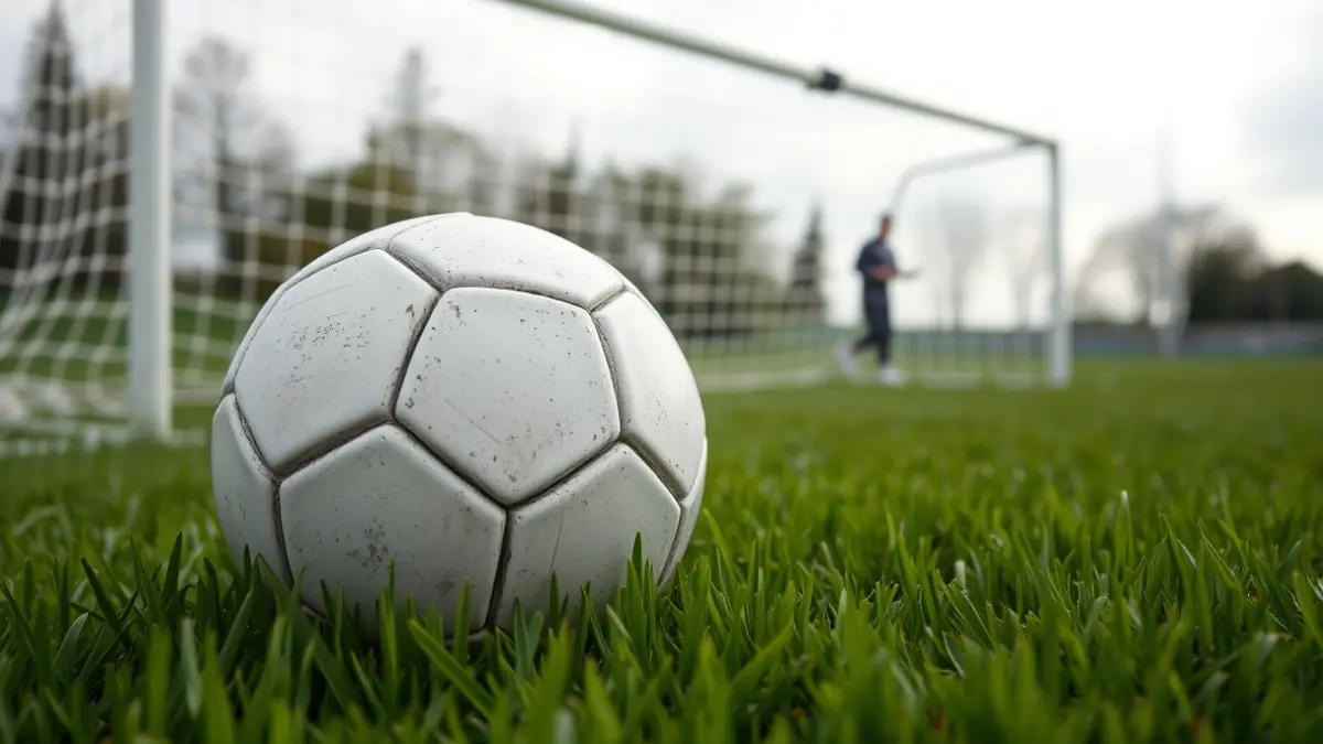 Imaxe xenérica dun balón de fútbol sobre o céspede dun campo.