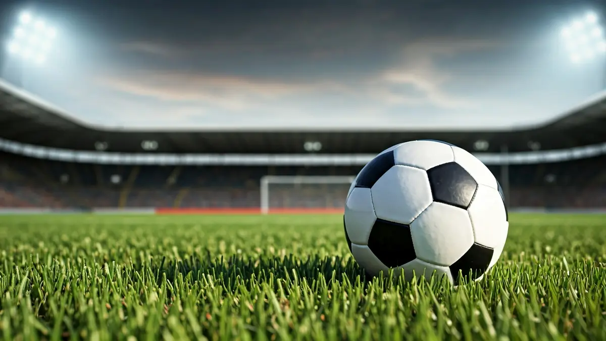 Imagen genérica de un balón de fútbol sobre césped, con luces de estadio al fondo.