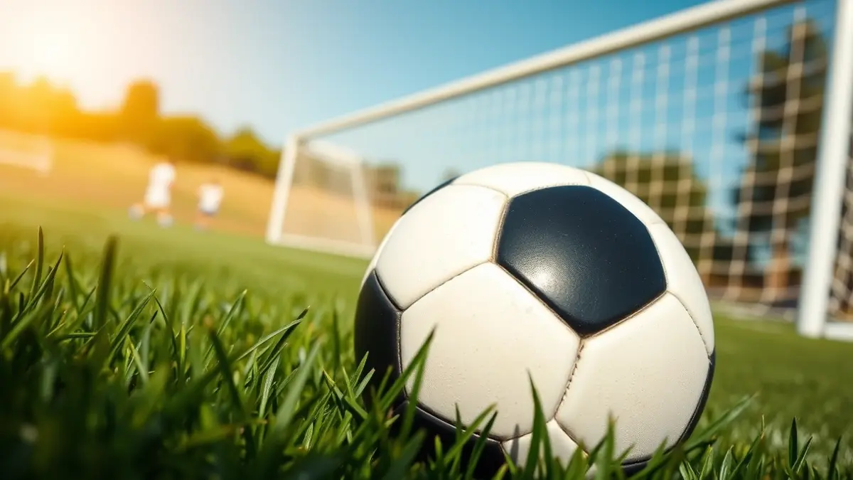 Imaxe xenérica dun balón de fútbol sobre o céspede dun campo.