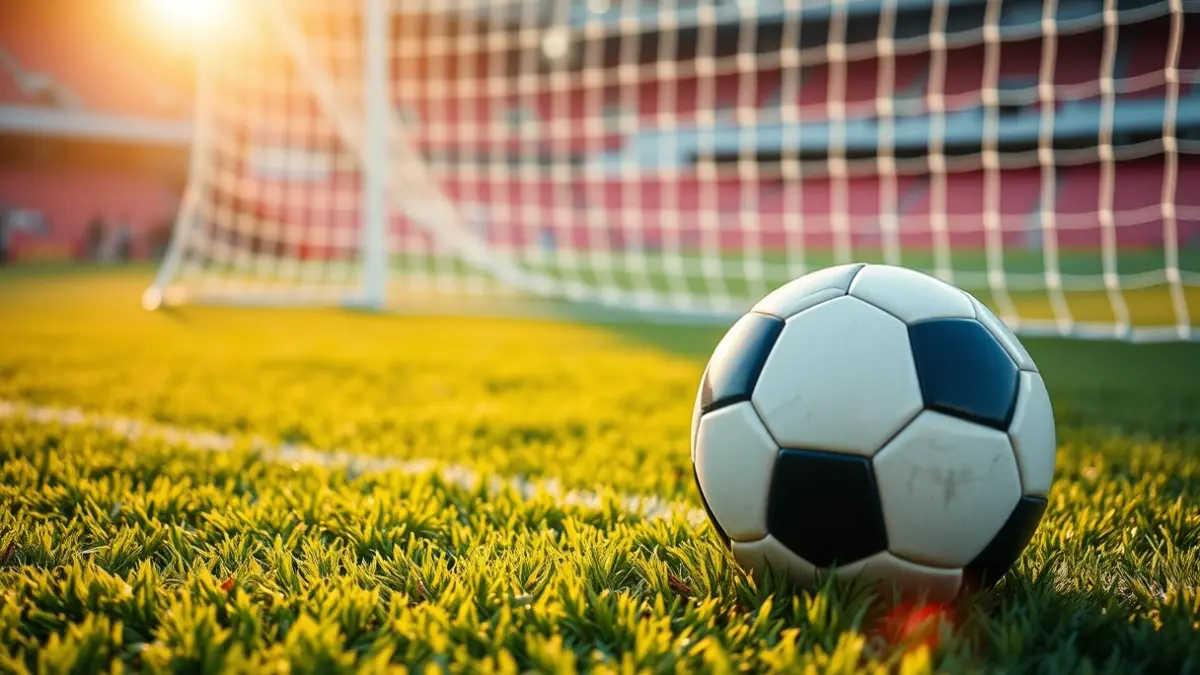 Imaxe xenérica dun balón de fútbol sobre a herba dun campo.