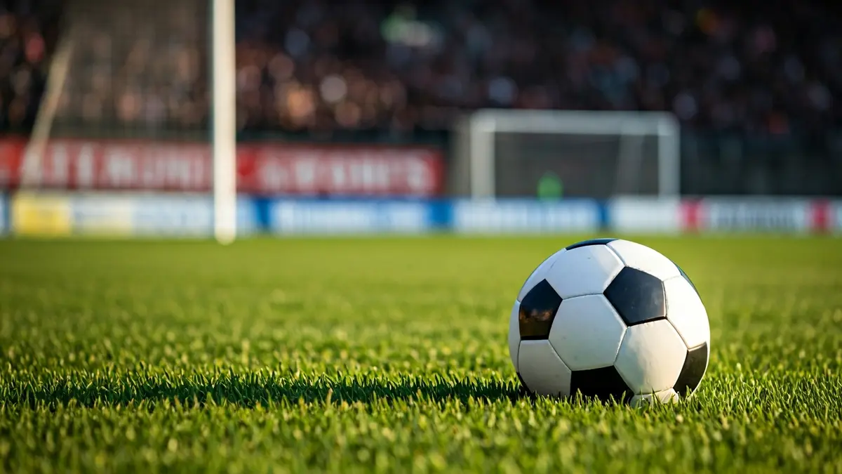 Imaxe xenérica dun balón de fútbol sobre o céspede dun campo