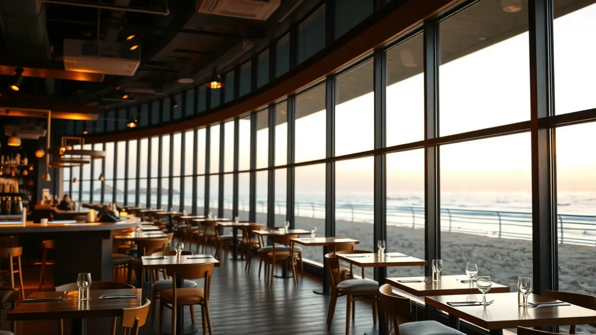 Imaxe dun gastrobar moderno con vistas á praia en Marín.