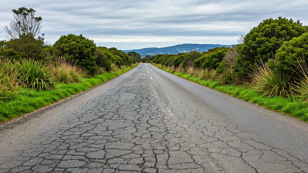 Imagen genérica de una carretera en mal estado en Galicia.