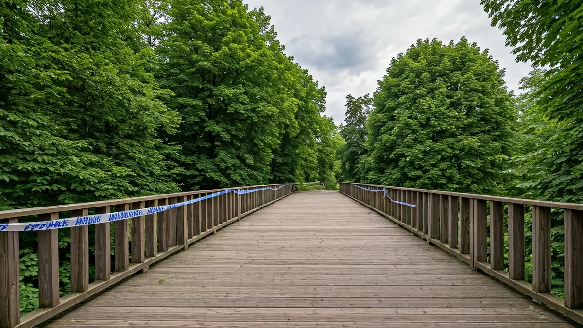 Pasarela de madeira deteriorada no parque Marcos Cela de Lugo.