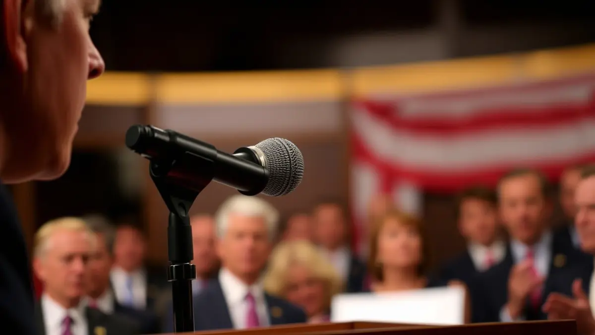 Imaxe xenérica dun micrófono nun podio, simbolizando o debate político.