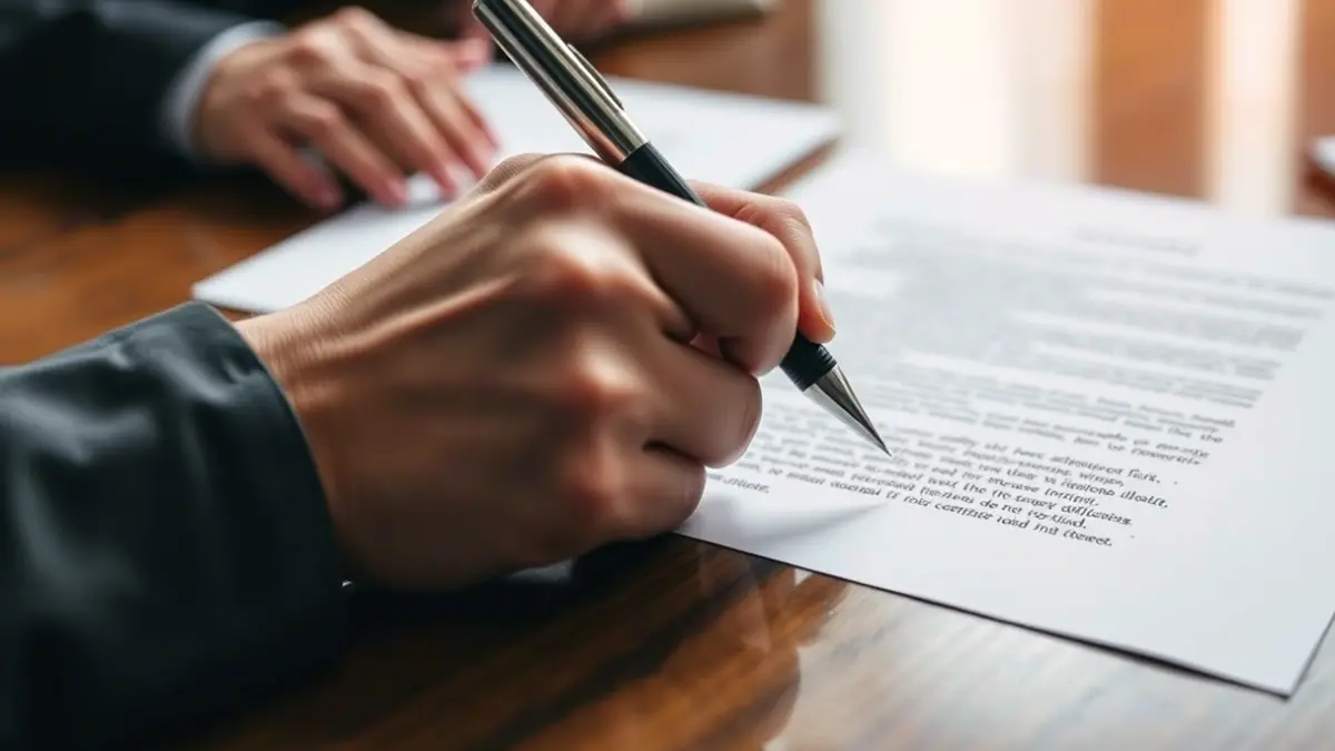 Imaxe xenérica dunha man asinando un documento, simbolizando unha decisión política.
