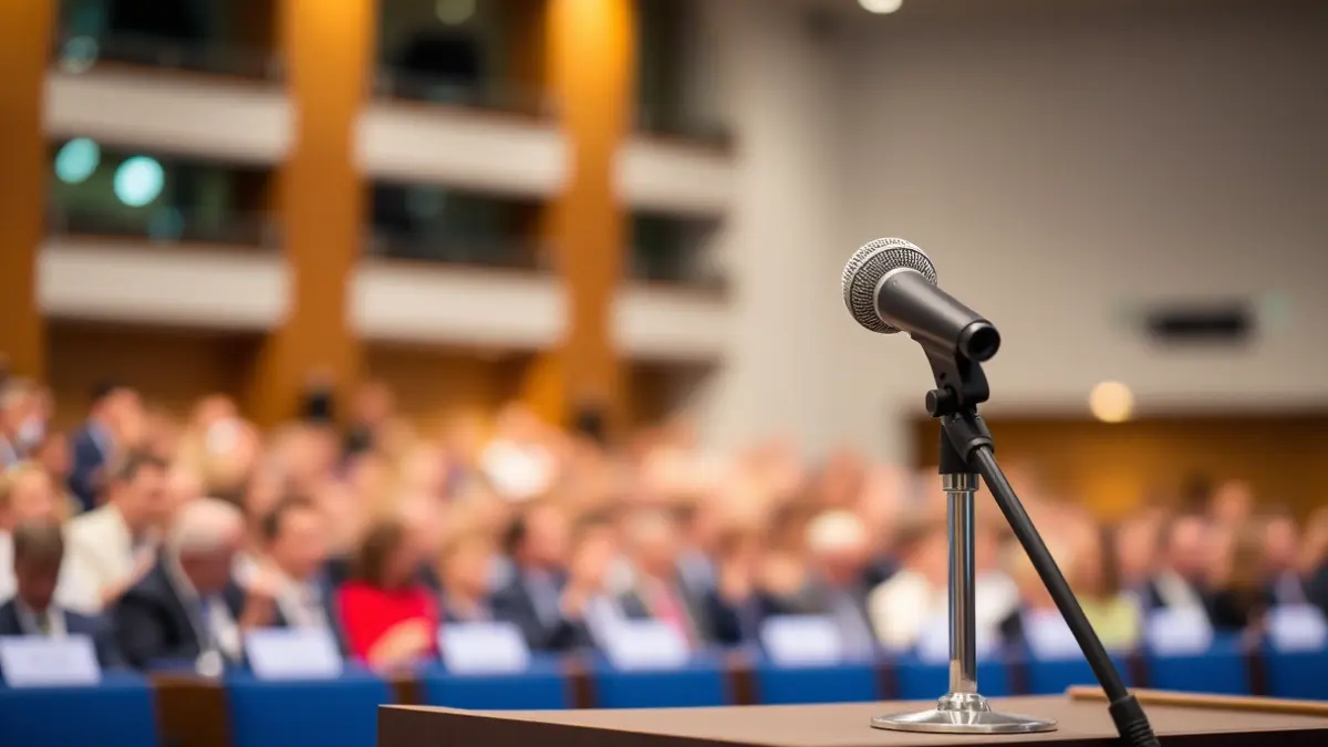Imagen genérica de un micrófono en un atril durante un congreso político.