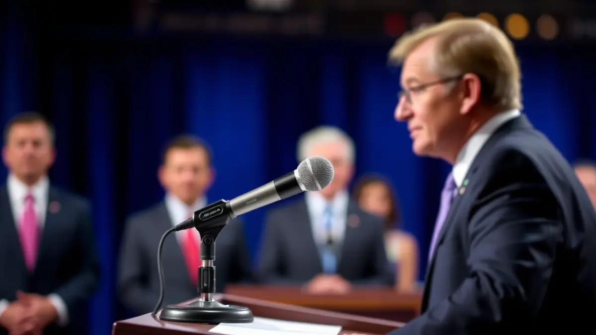 Imagen genérica de un micrófono en un atril, simbolizando un debate político o una rueda de prensa.