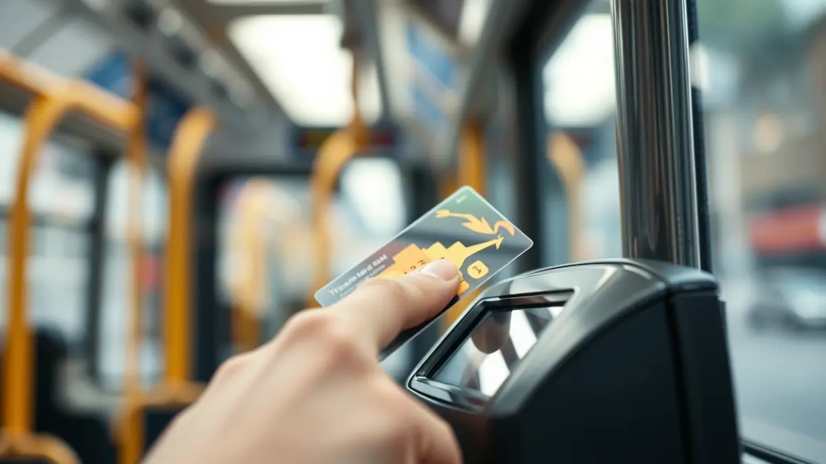 Imagen genérica de una tarjeta de transporte siendo validada en un autobús urbano.