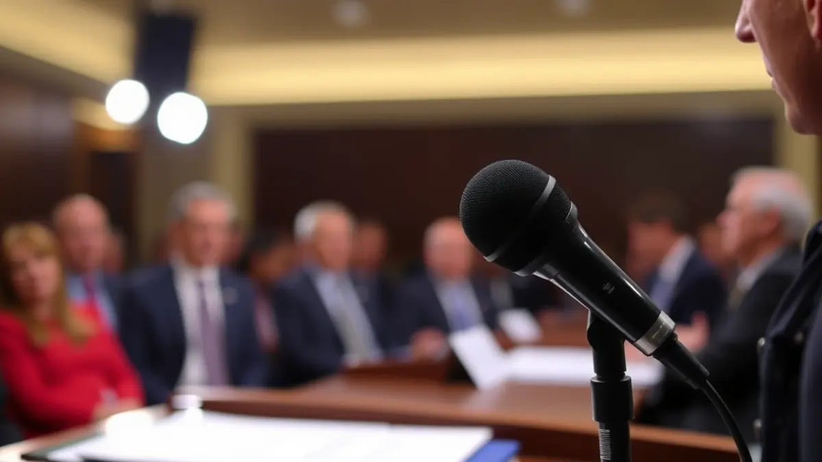 Imaxe xenérica dun micrófono nun atril, simbolizando un debate político.