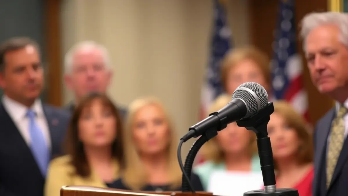 Imagen genérica de un micrófono en un podio durante una rueda de prensa política.