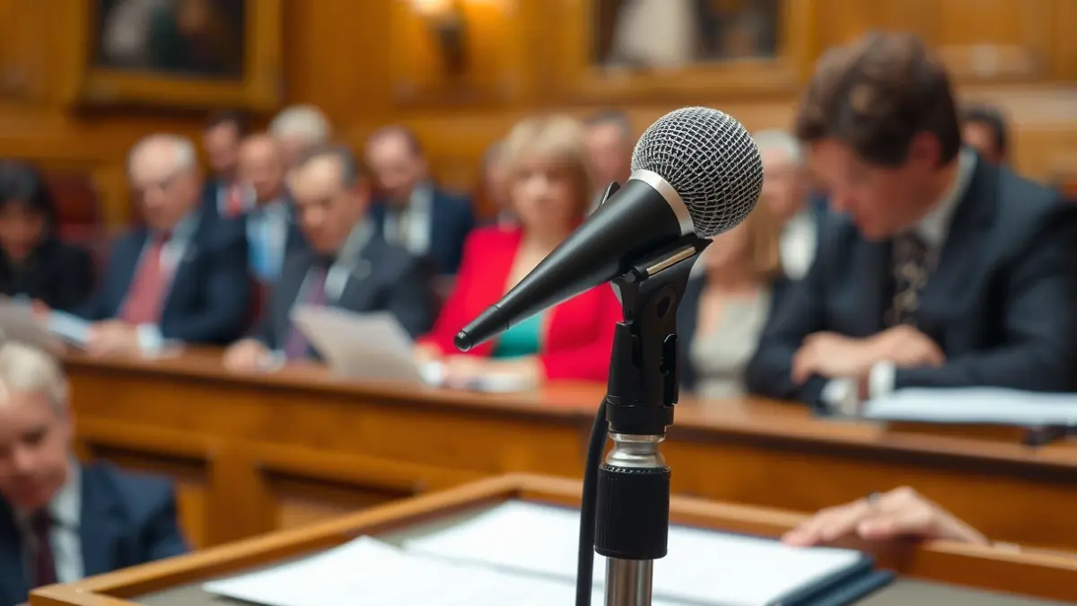 Imaxe xenérica dun micrófono nun podio, representando un debate político.