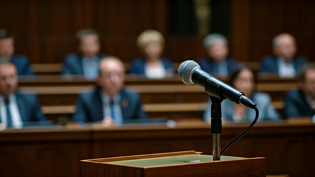 Imagen genérica de un micrófono en un podio, simbolizando un debate político.