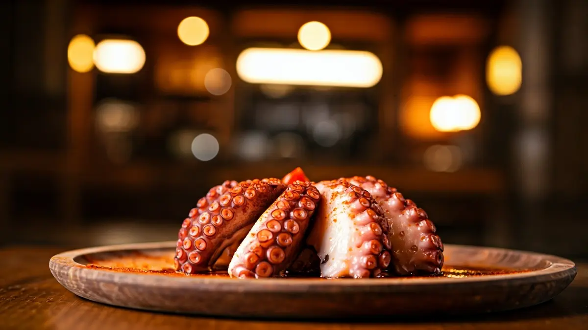 Imaxe dun prato de polbo á feira, un dos pratos típicos da gastronomía galega.