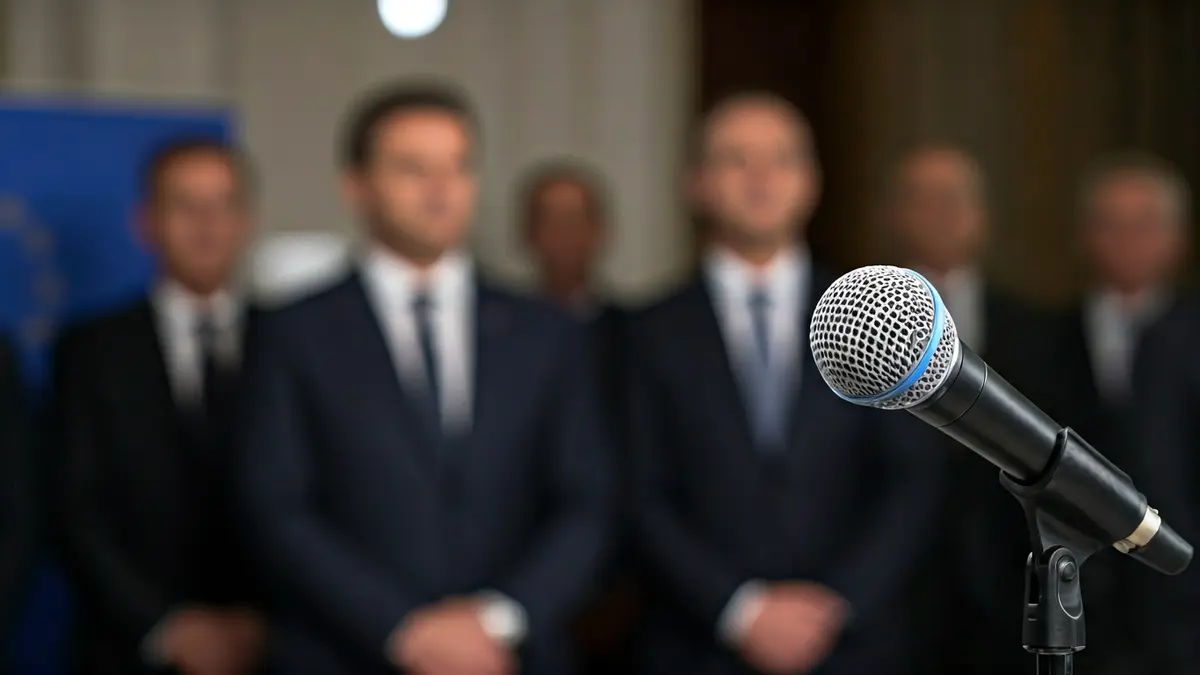 Imaxe xenérica dun micrófono nun atril, representando unha rolda de prensa política.