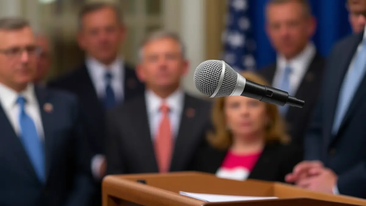 Imaxe xenérica dun micrófono nun atril, simbolizando unha declaración política.