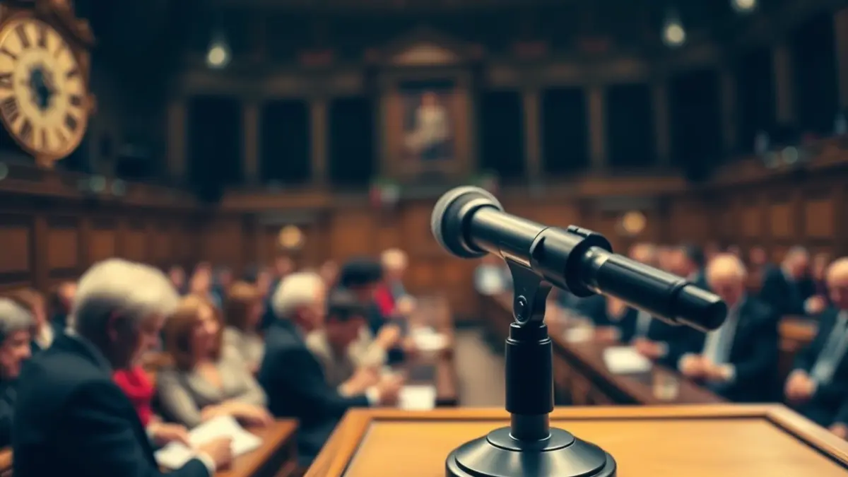 Imagen genérica de un micrófono en un podio en una cámara parlamentaria.