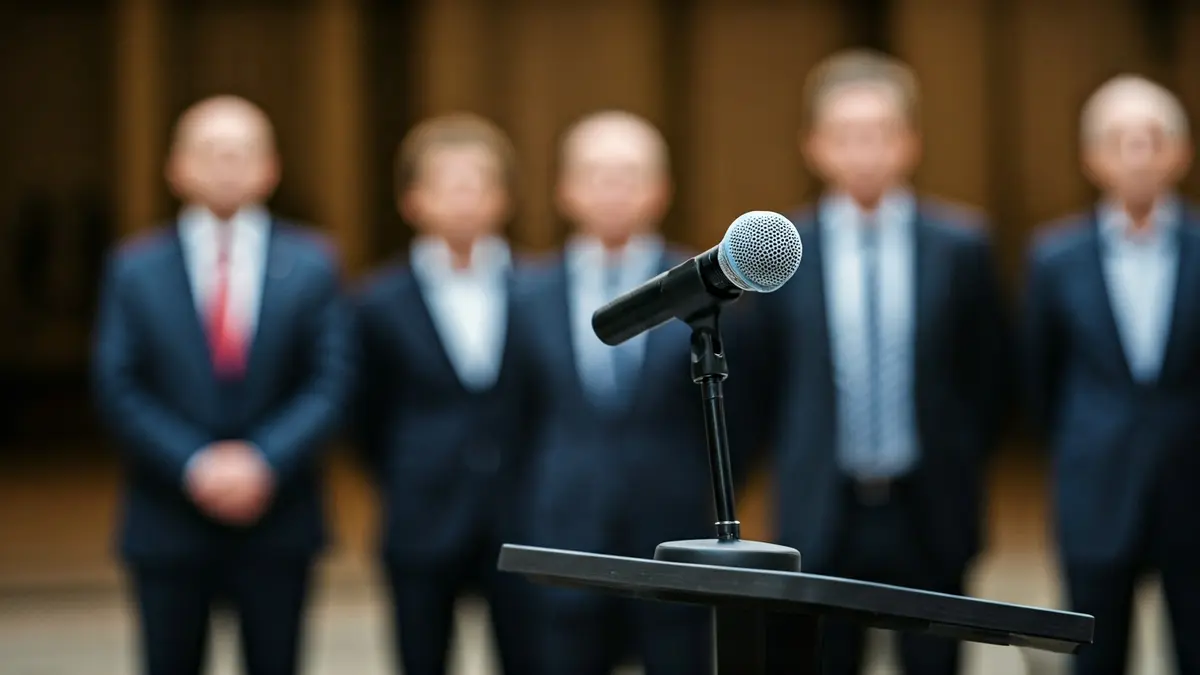Imaxe xenérica dun micrófono nun podio, representando un debate político ou unha rolda de prensa.