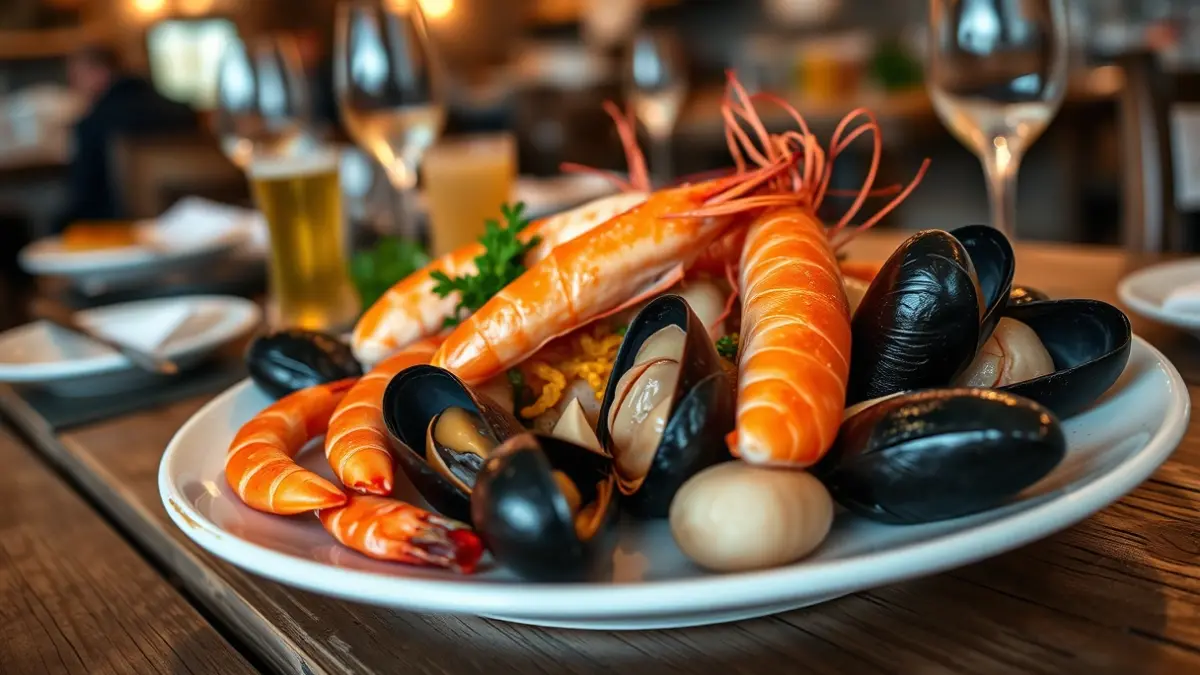 Imaxe xenérica dun prato de marisco galego nun restaurante.