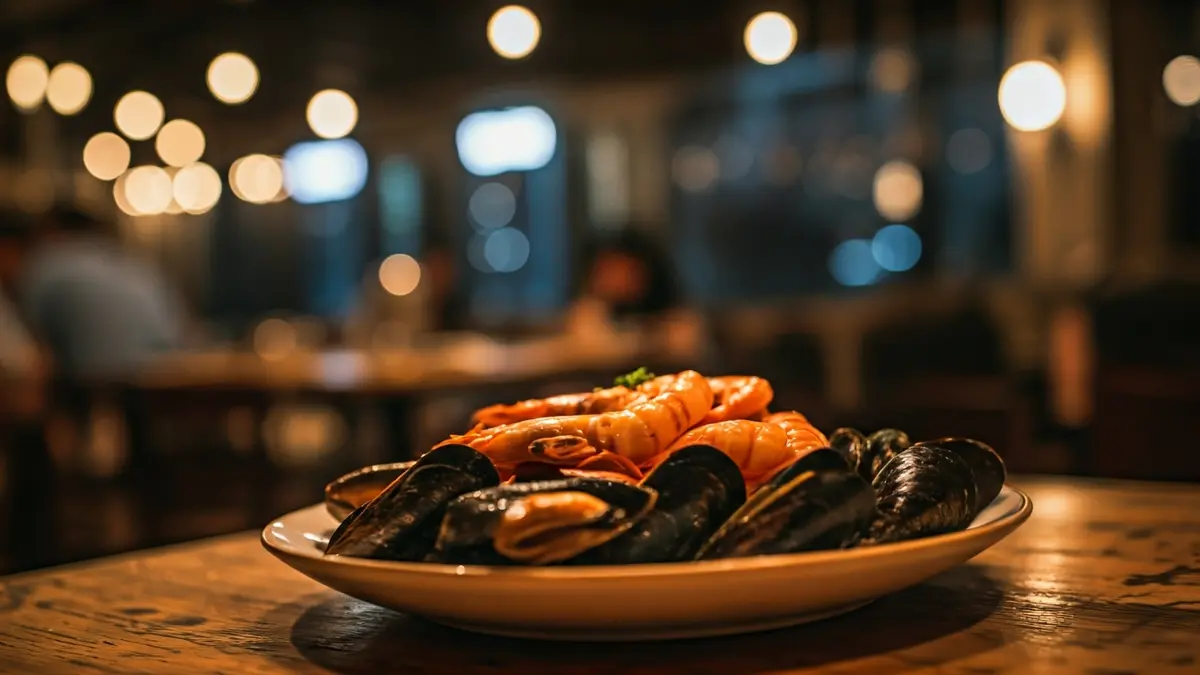 Imaxe xenérica dun prato de marisco fresco nun restaurante.