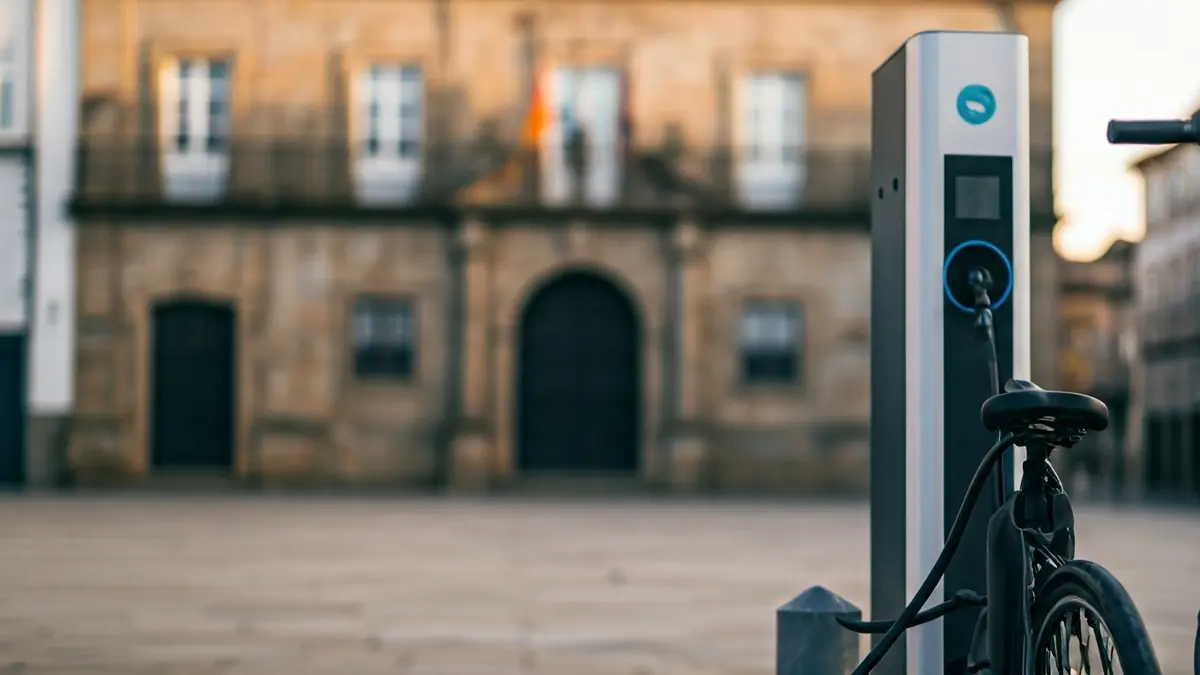 Punto de recarga para bicicletas eléctricas en la comarca de O Salnés.