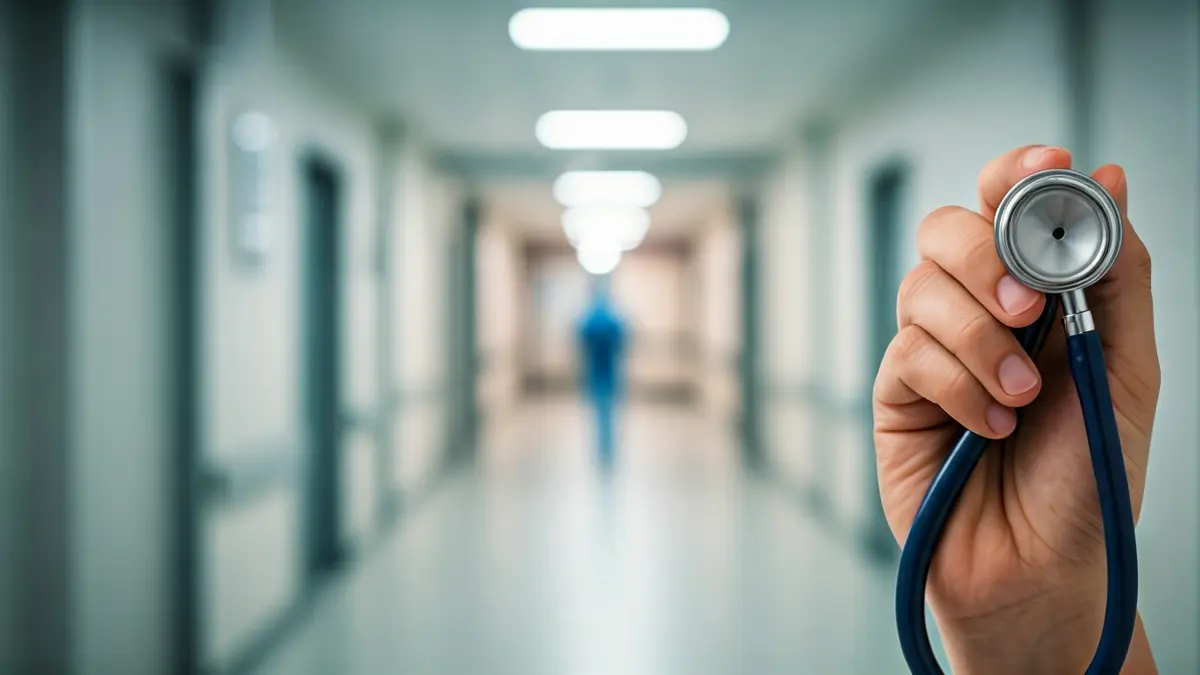 Imaxe xenérica de mans dun profesional sanitario sostendo un estetoscopio.