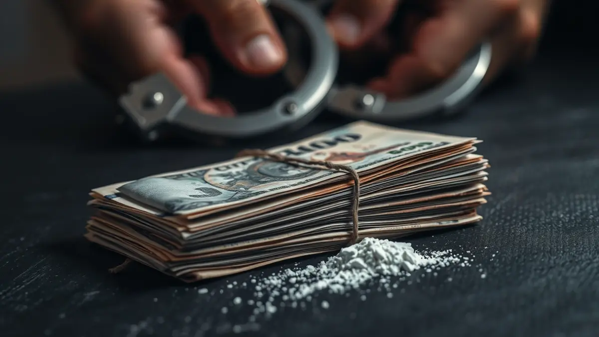 Imaxe xenérica de diñeiro e droga, simbolizando o narcotráfico.