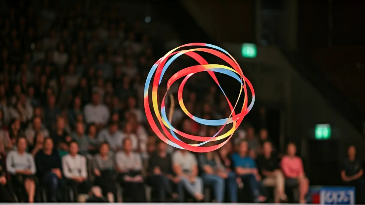 Imagen genérica de una cinta de gimnasia rítmica en movimiento sobre un tapiz.