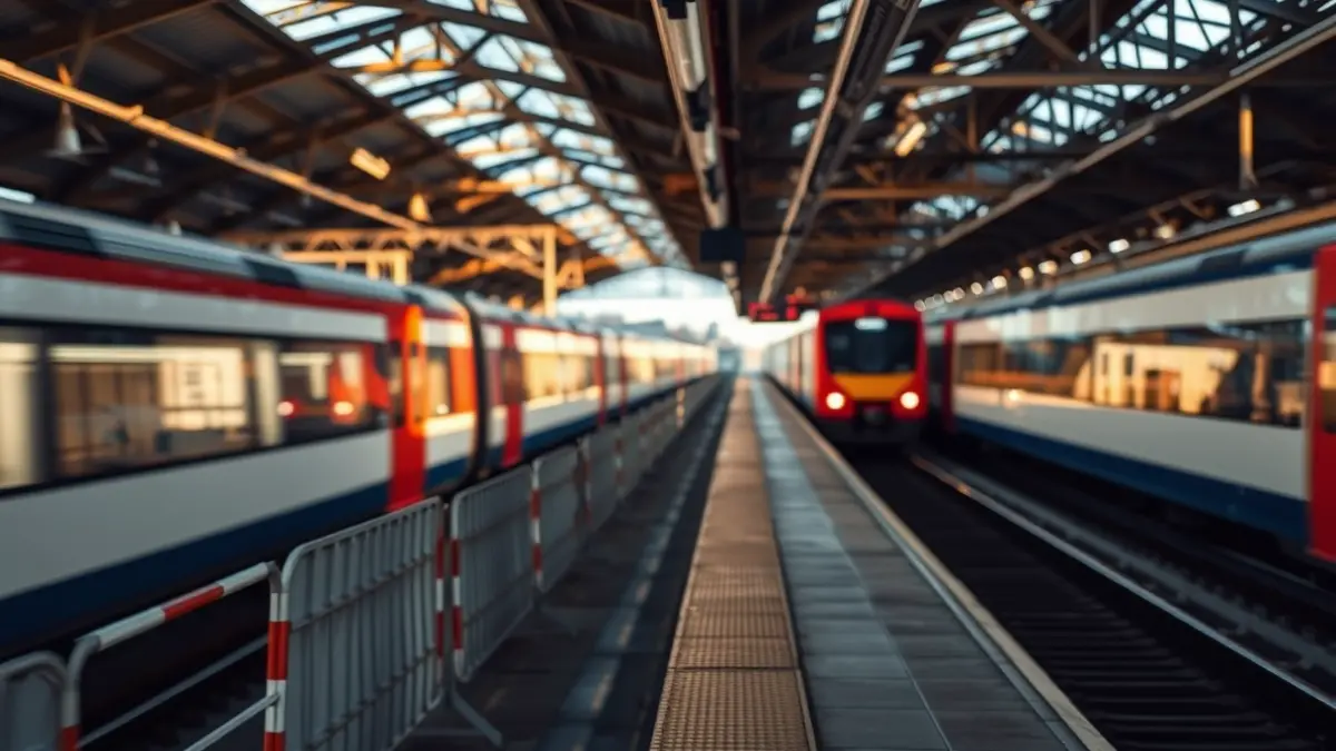 Imagen de una plataforma de estación de tren con obras en curso.