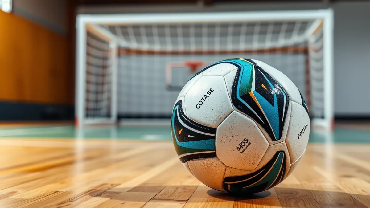 Imaxe xenérica dun balón de fútbol sala nunha cancha.