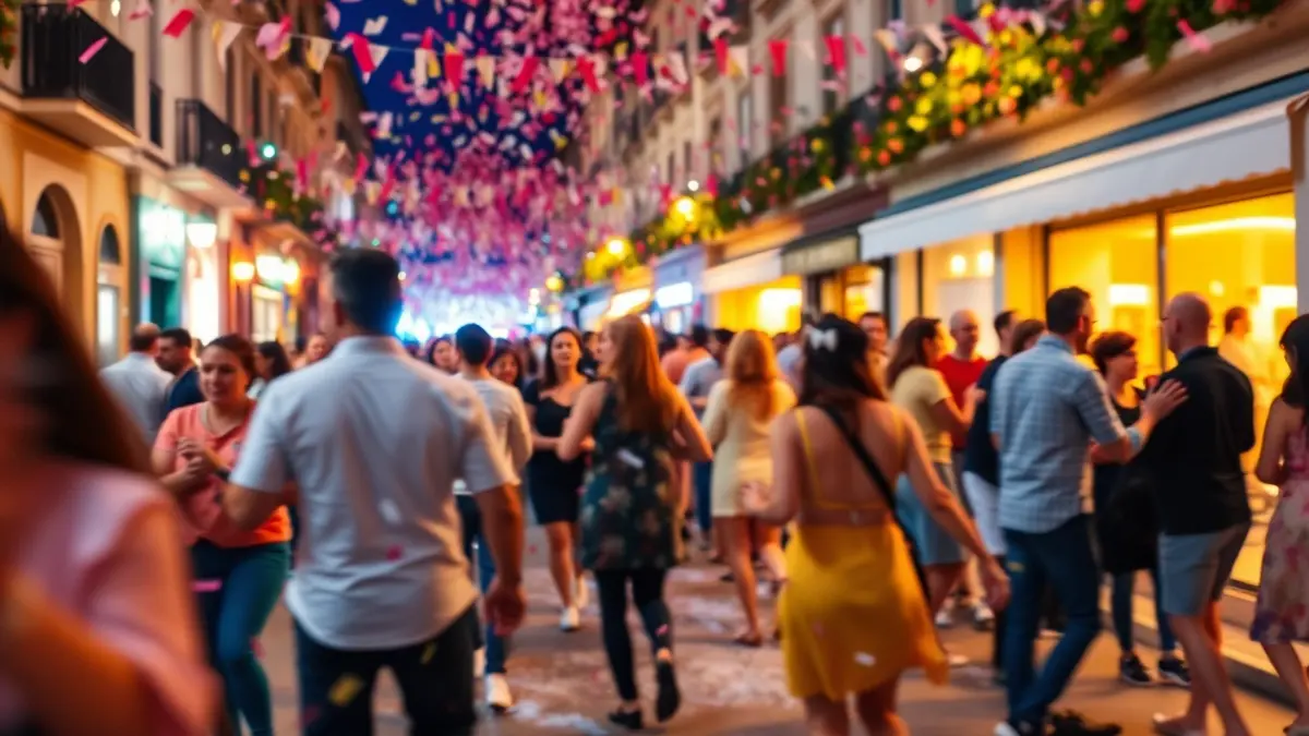 Imagen genérica de una celebración flamenca con gente bailando y ambiente festivo.
