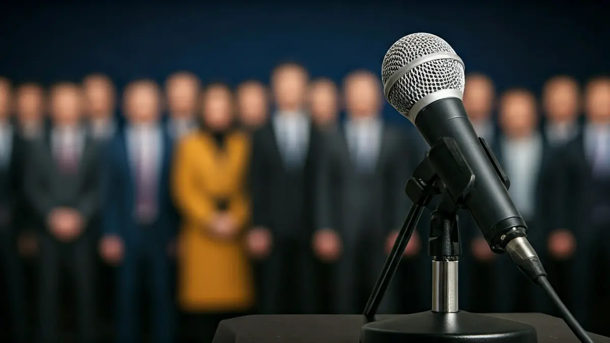 Imaxe xenérica dun micrófono nun podio, representando unha declaración oficial.