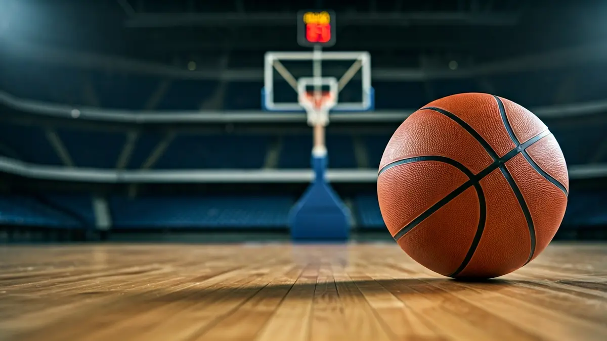 Imaxe xenérica dun balón de baloncesto nunha cancha.