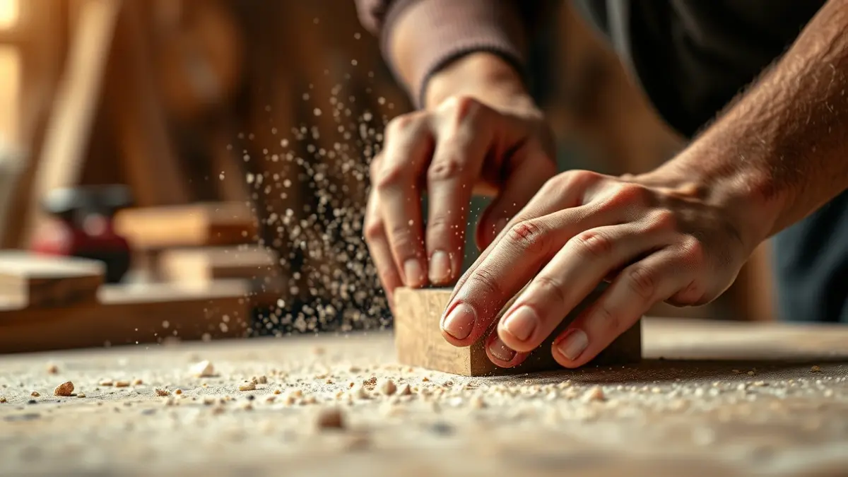 Imaxe xenérica de mans traballando con madeira nun obradoiro.