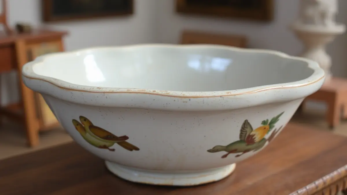 Imaxe dunha peza de cerámica antiga con detalles pintados, similar ás obras temperás de Picasso.