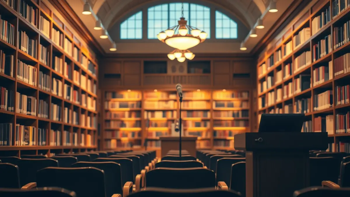 Imagen genérica de una sala de conferencias o presentación literaria.