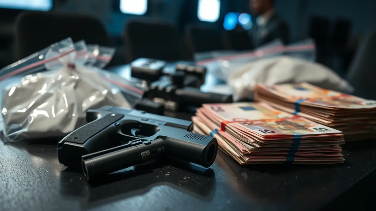Imagen de drogas, armas y dinero incautados en una operación policial.