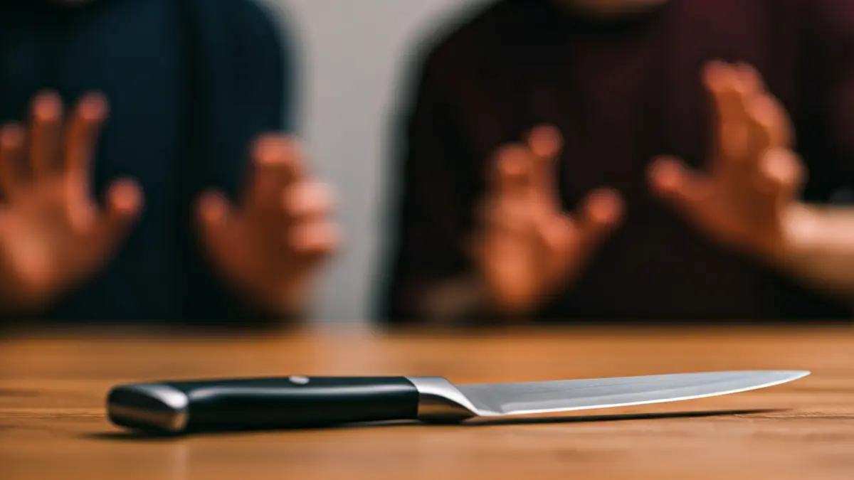 Imagen genérica de un cuchillo de cocina sobre una mesa de madera.