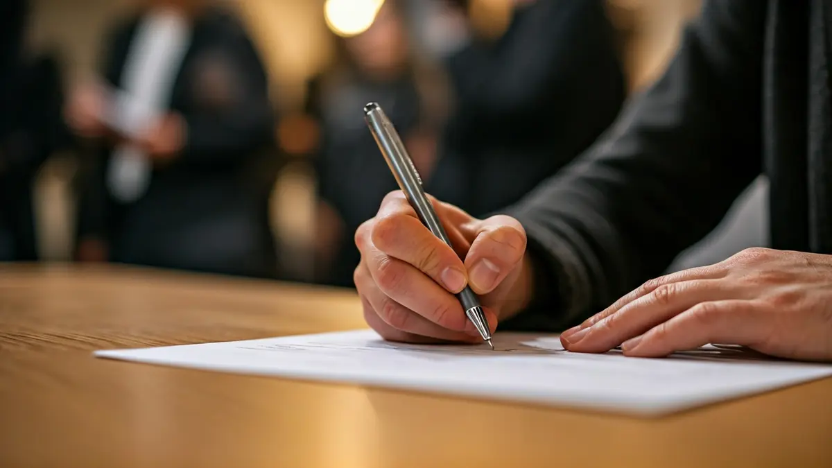 Imagen genérica de una mano firmando un formulario de recogida de firmas.